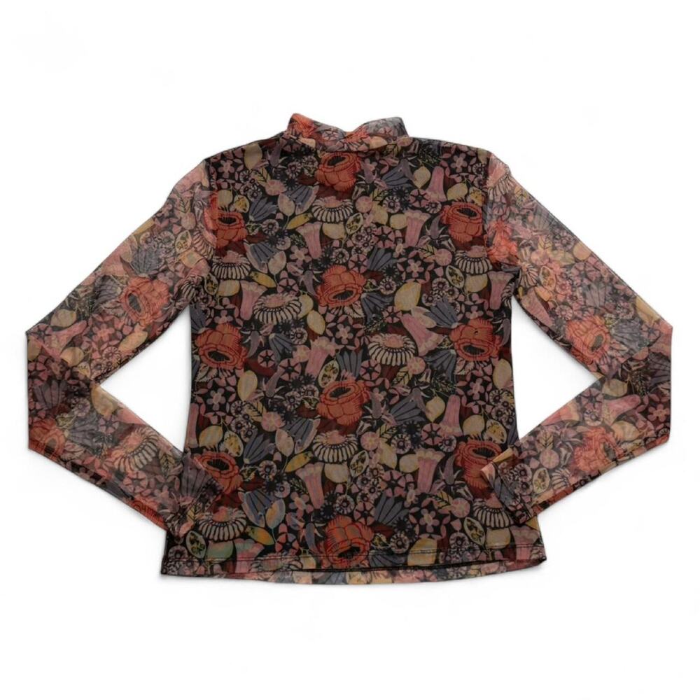 Anthropologie Floral Sheer Overlay Mock Neck Office Siren Blouse Top Size XS - Picture 4 of 6